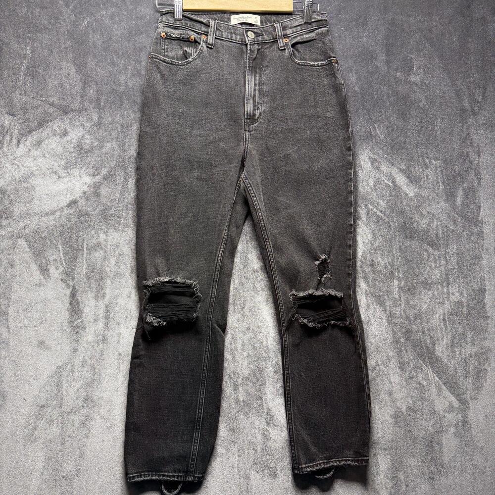 Abercrombie & Fitch Jeans Sz 4 High Rise Ankle Straight Gray Distressed